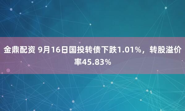 金鼎配资 9月16日国投转债下跌1.01%，转股溢价率45.83%